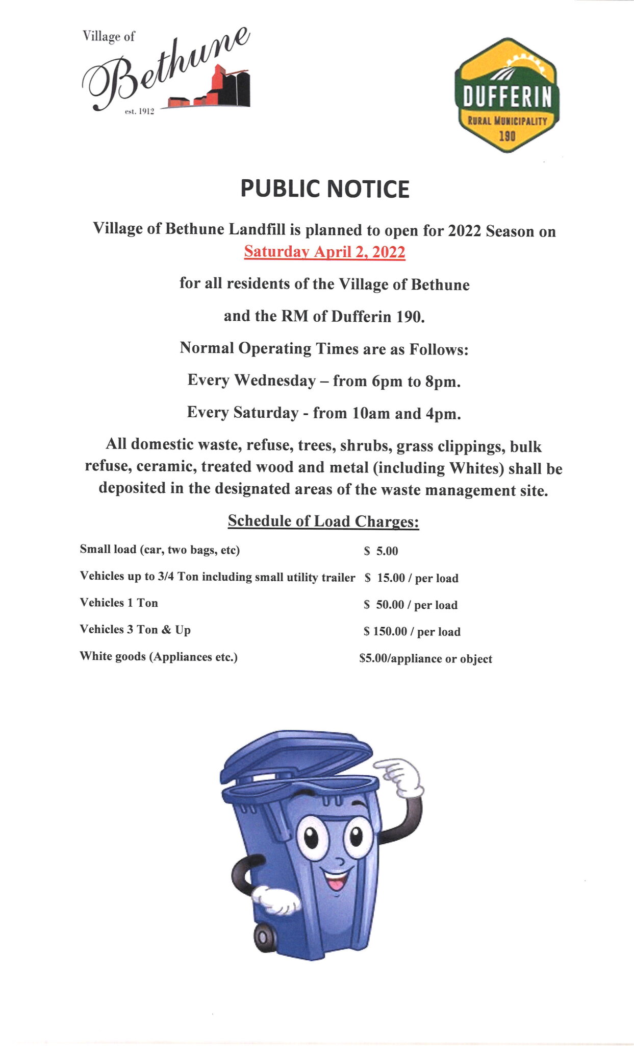 Village of Bethune 2022 Landfill Season